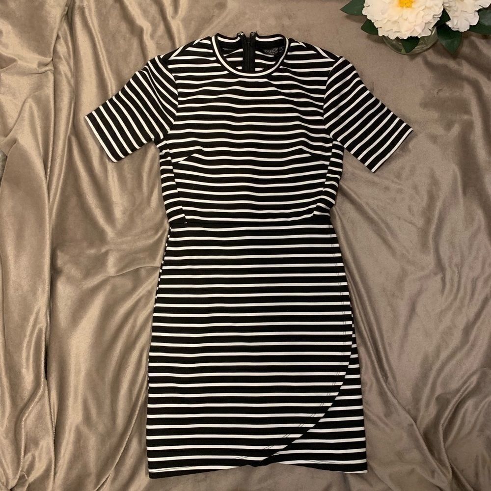 Topshop striped faux wrap dress
